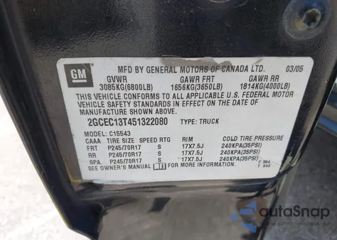 2005 Chevrolet Silverado 1500 Ls из США, поврежденный, VIN 2GCEC13T451322080